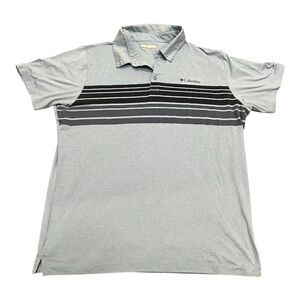Columbia Tech Trail Novelty Polo shirt in jet stream heather stripe size Large